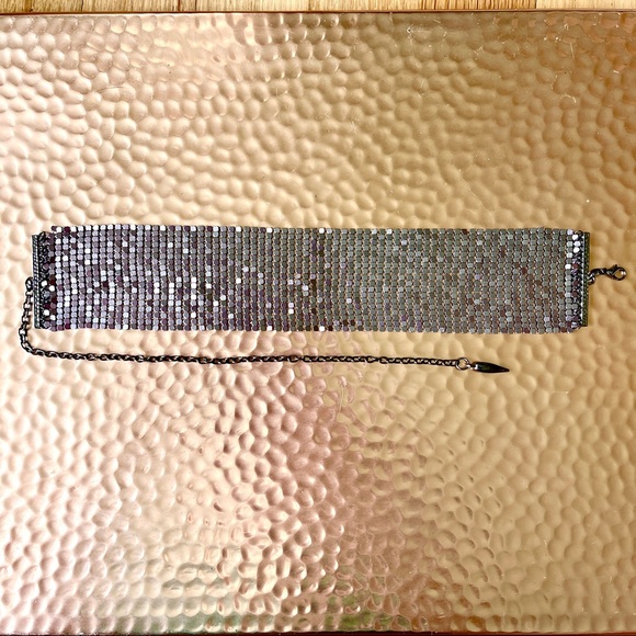 PINK & GREEN HOLOGRAPHIC DUO CHROME GUNMETAL CHAINMAIL MESH THICK CHOKER GOTH - Picture 7 of 9